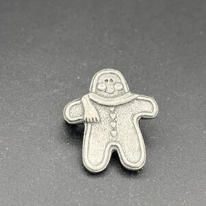 Gingerbread Man Cookie Silver Tone Lapel Hat Pin